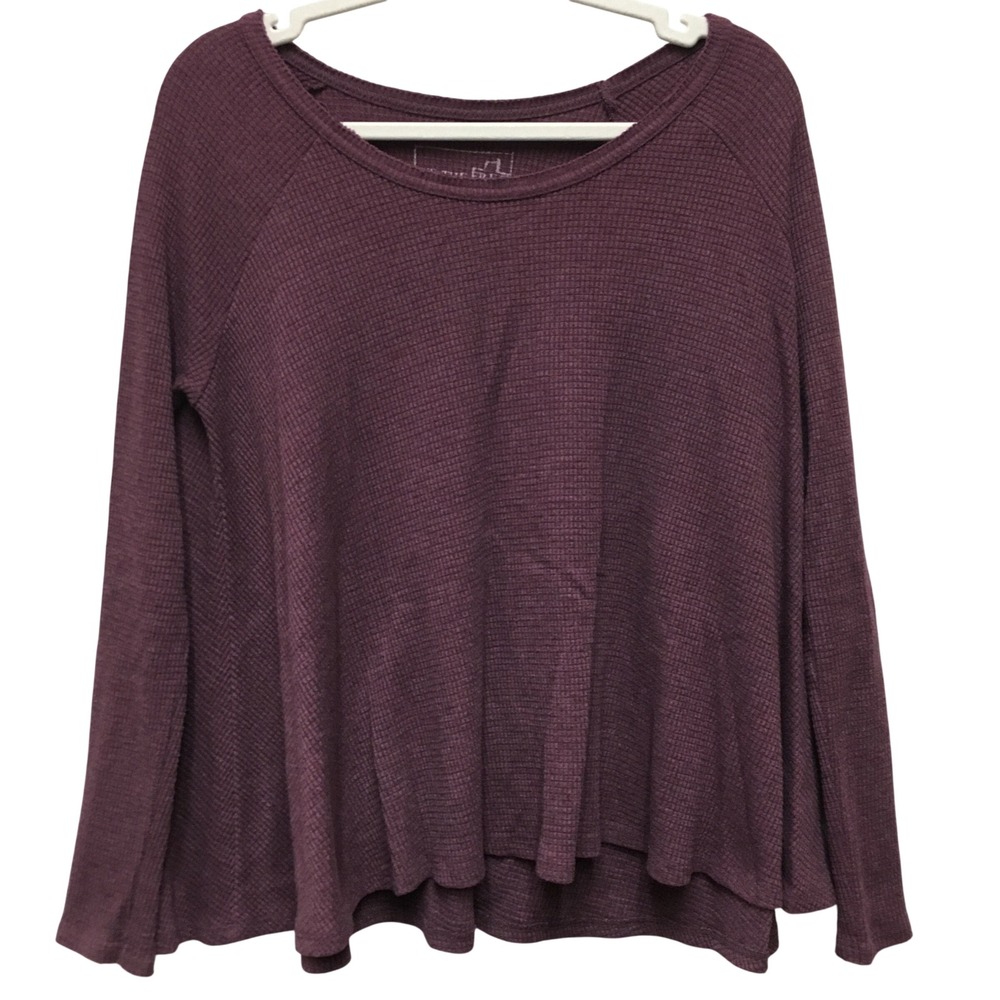 We The Free Thermal Top Women's Small Plum Waffle Knit Flared Hem Boho Casual